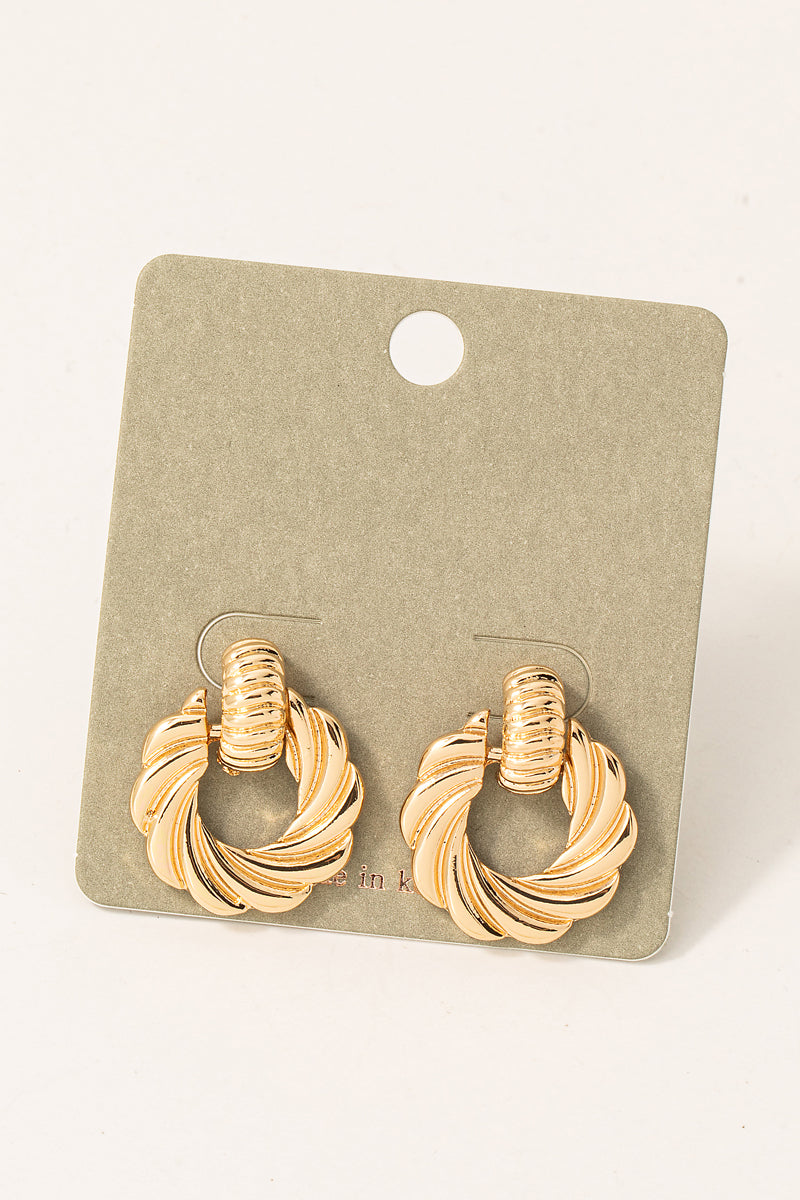 Textured Flat Hoop Drop Dangle Earrings