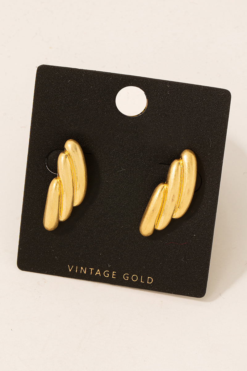 Vintage Gold 3 Ridge Stud Earrings