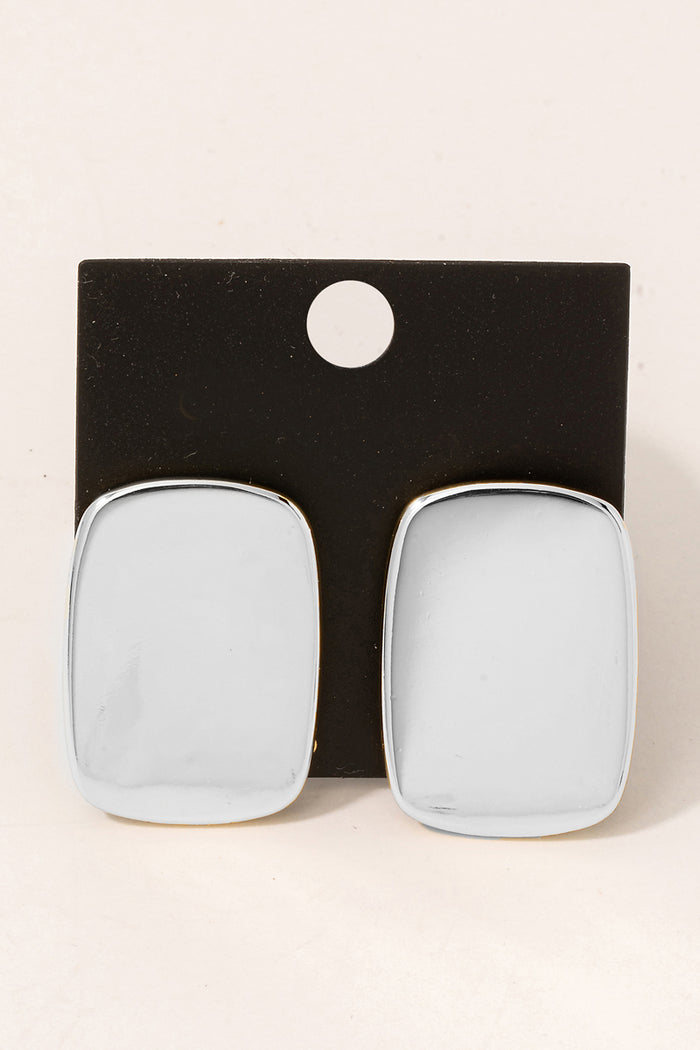 Silver Dipped Flat Rectangle Post Earrings