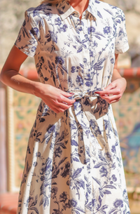 Short Sleeve Button Down Belted Midi Dress