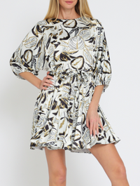 3/4 Dolman Sleeve Braid Belted Mini Dress