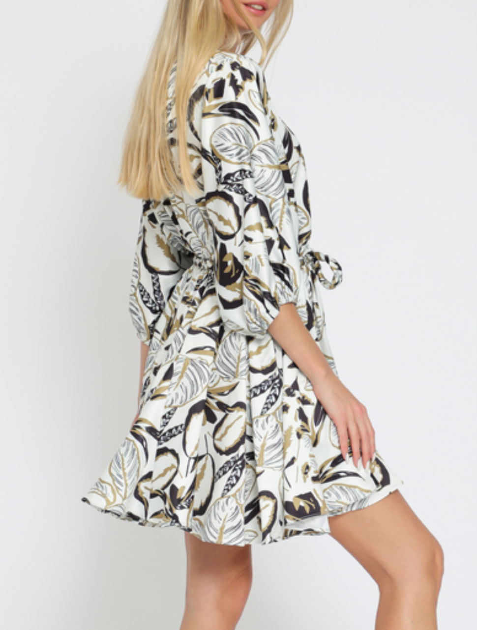 3/4 Dolman Sleeve Braid Belted Mini Dress