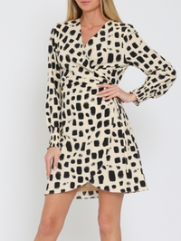 Shoulder Pad Long Sleeve Wrap Mini Dress