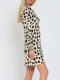 Shoulder Pad Long Sleeve Wrap Mini Dress