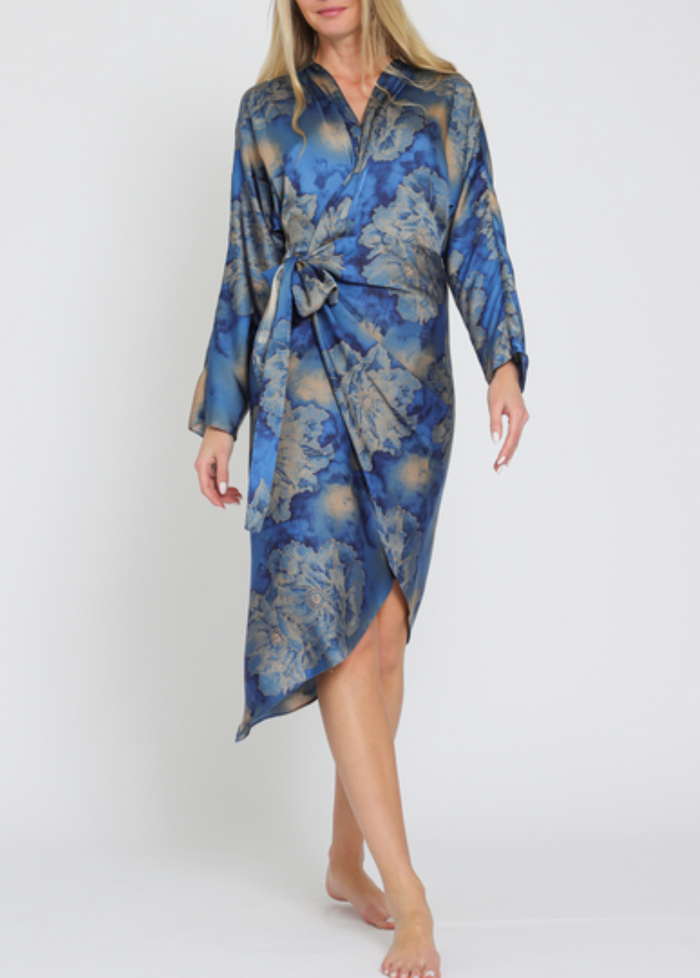 Kimono Long Sleeve Wrap Midi Dress