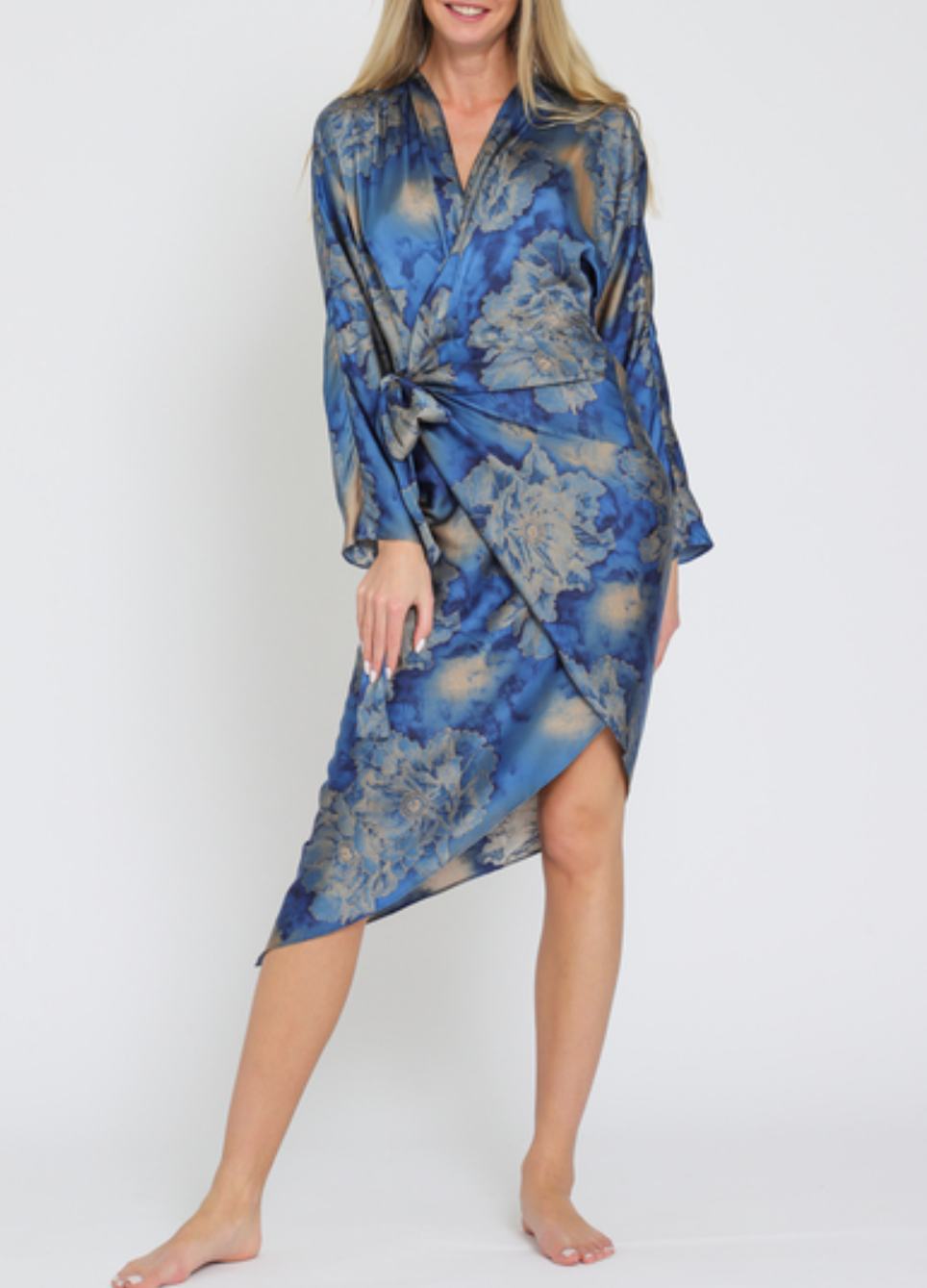 Kimono Long Sleeve Wrap Midi Dress