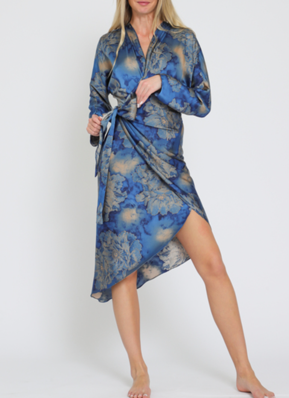 Kimono Long Sleeve Wrap Midi Dress