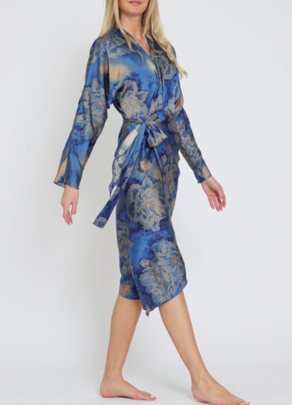 Kimono Long Sleeve Wrap Midi Dress