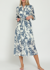 Long Sleeve Belted Button-Down Floral Midi Dress