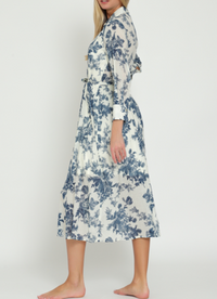 Long Sleeve Belted Button-Down Floral Midi Dress