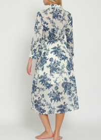 Long Sleeve Belted Button-Down Floral Midi Dress