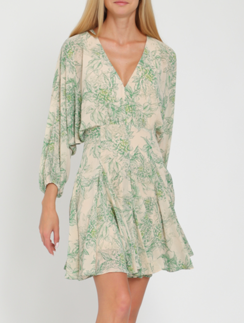 Dolman Sleeve V-Neck Ruffle Hem Mini Dress