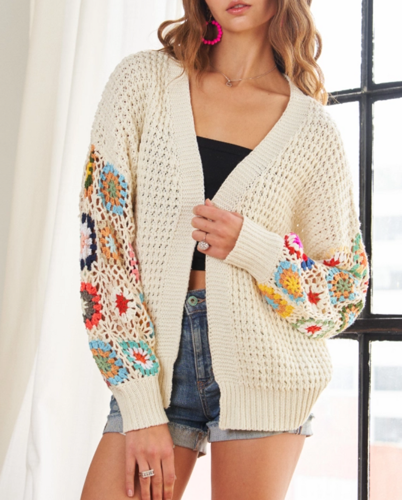 Multi Pattern Long Sleeves Sweater Cardigan