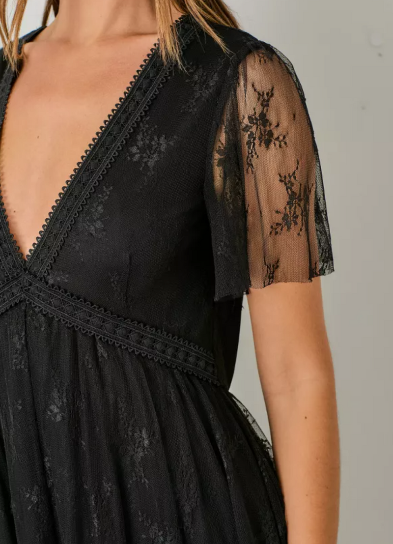 Embellished Lace Maxi Hem Dress