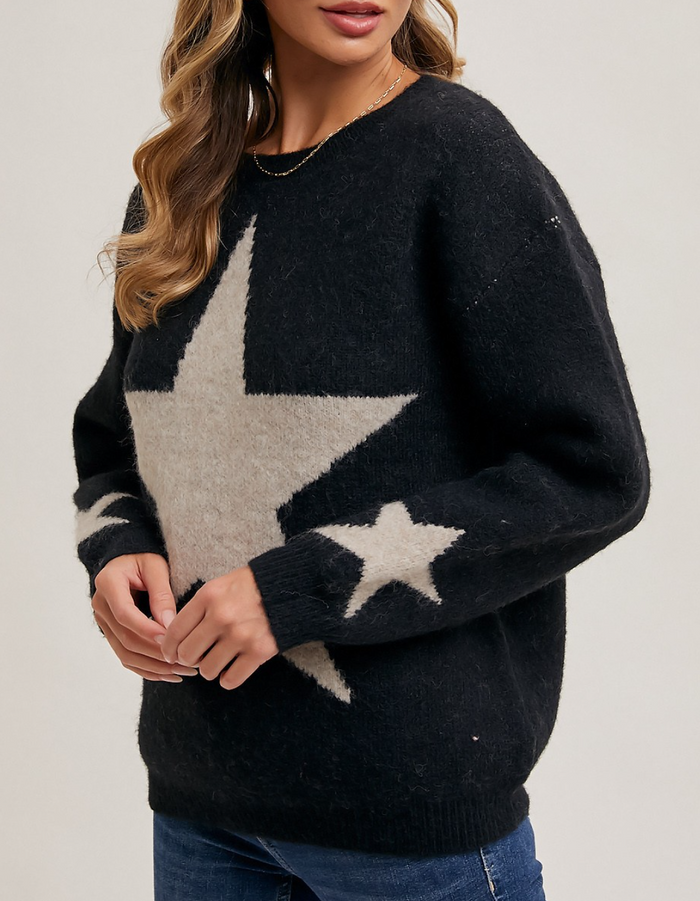 Star Print Knit Sweater Pullover