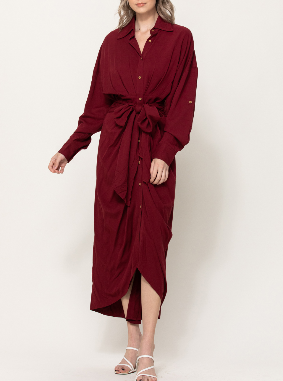 Long Sleeve Button Down Midi Dress