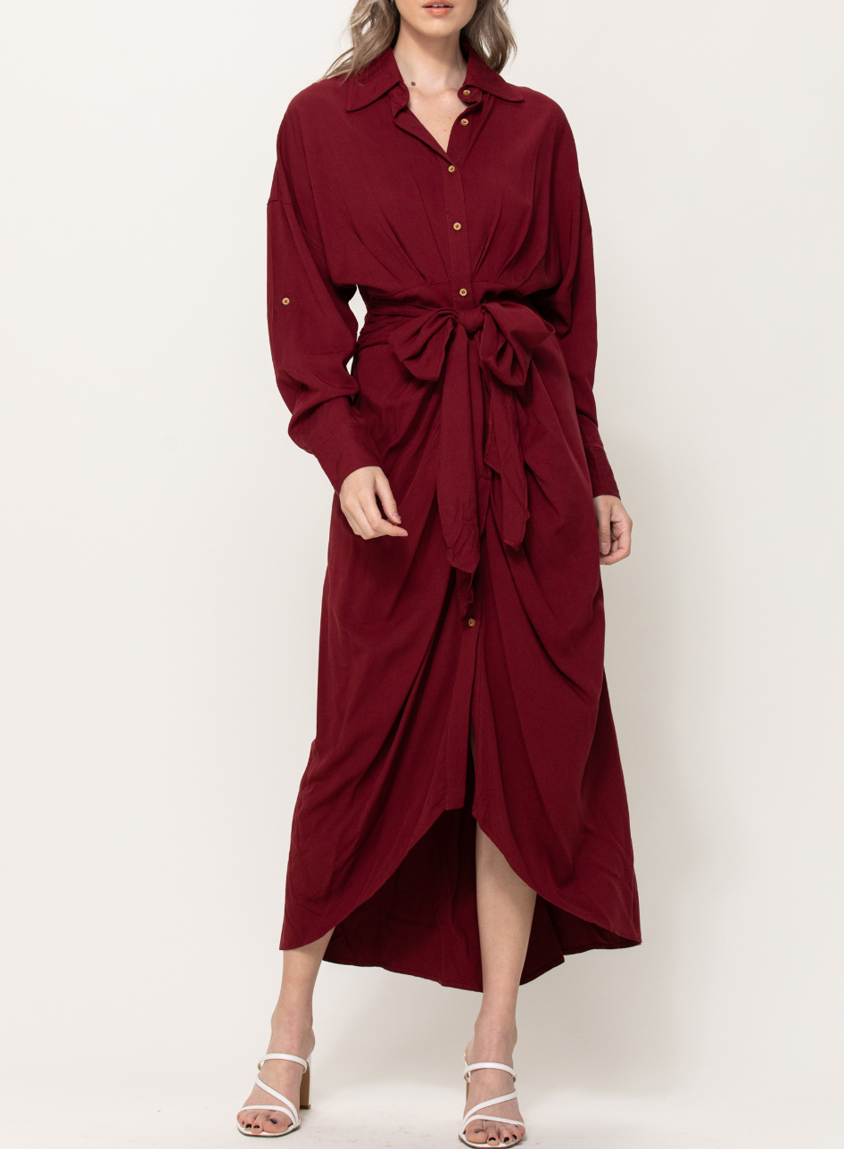 Long Sleeve Button Down Midi Dress