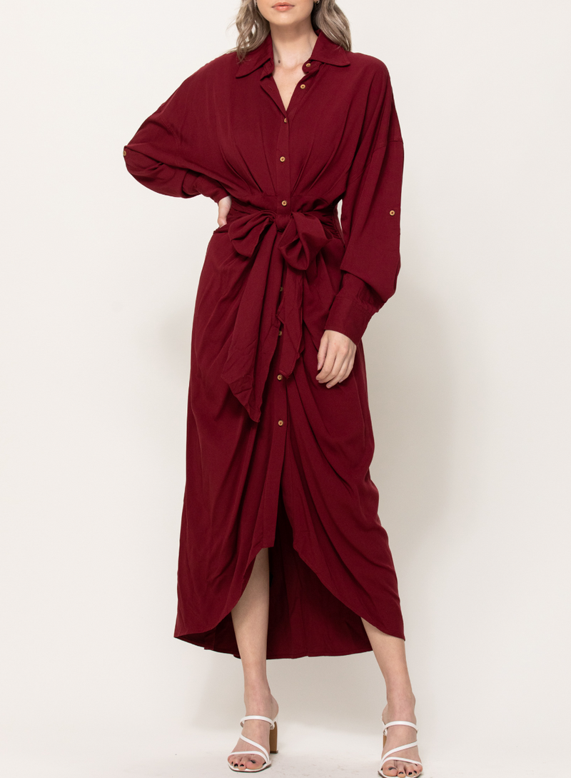 Long Sleeve Button Down Midi Dress