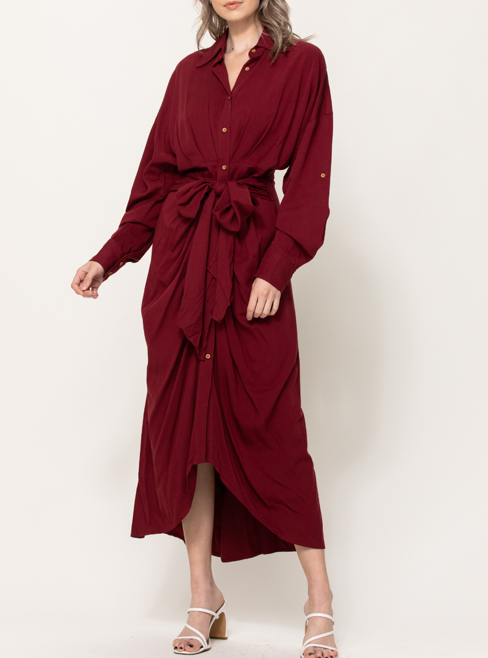 Long Sleeve Button Down Midi Dress