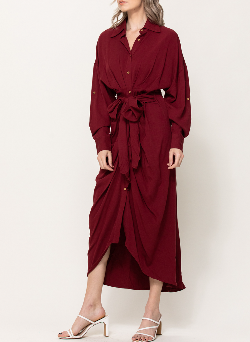 Long Sleeve Button Down Midi Dress