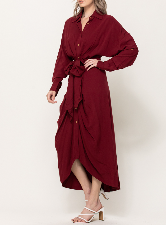 Long Sleeve Button Down Midi Dress