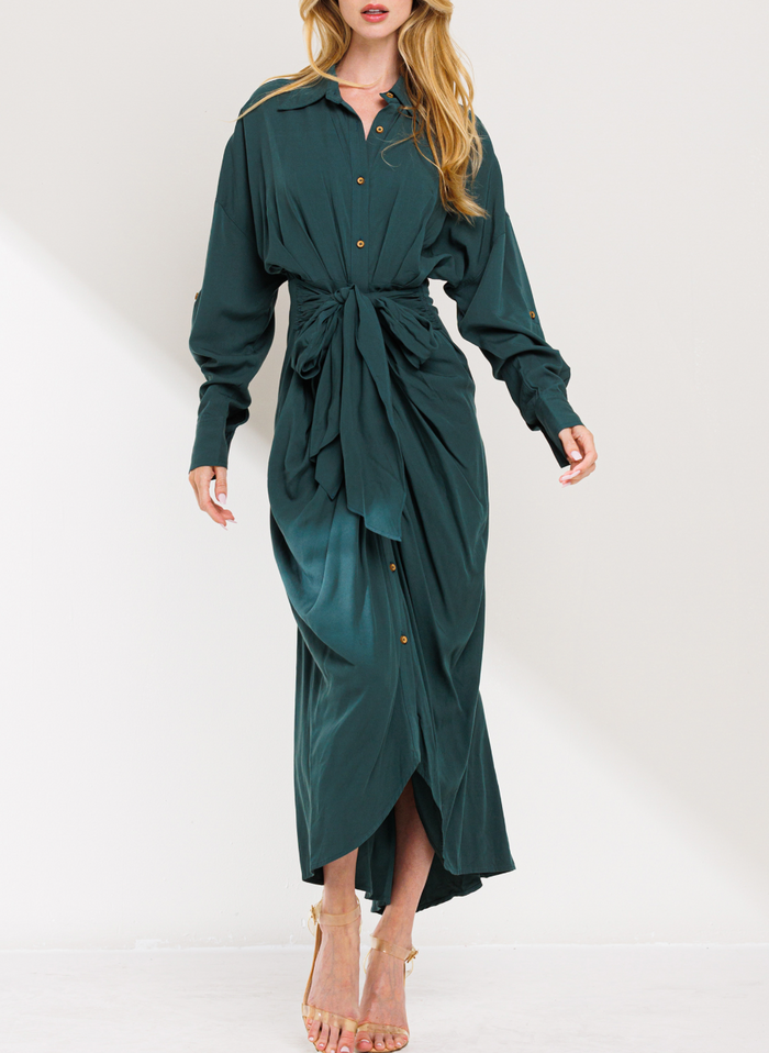 Long Sleeve Button Down Midi Dress