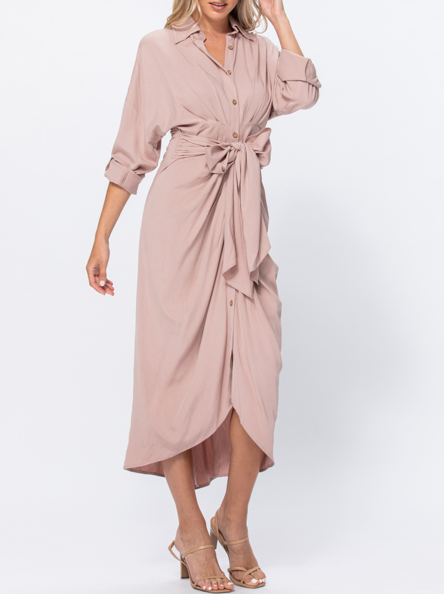 Long Sleeve Button Down Midi Dress