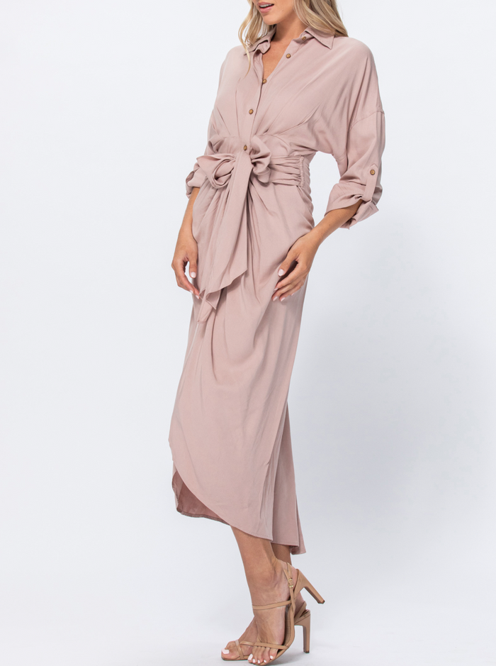 Long Sleeve Button Down Midi Dress