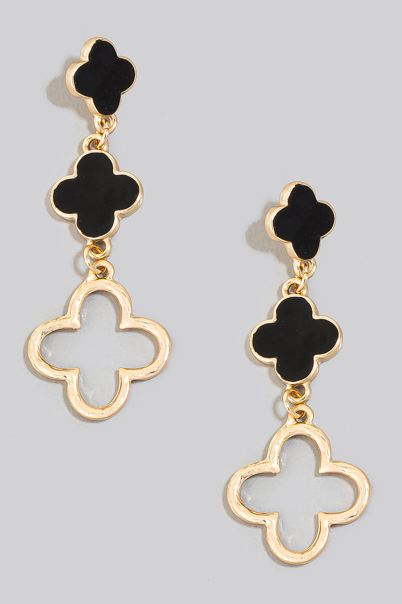 Metallic and Enamel Clover Chain Dangle Earrings