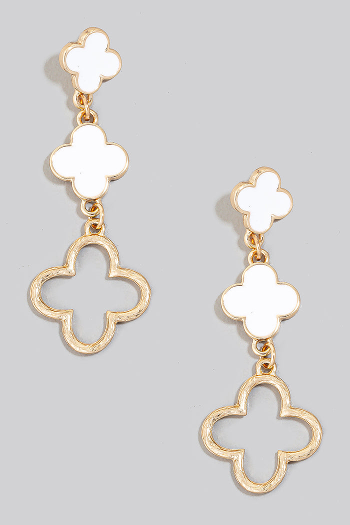 Metallic and Enamel Clover Chain Dangle Earrings