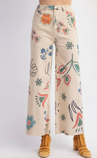 Printed Washed Twill Wide Pants