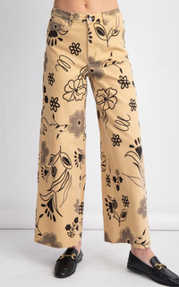 Printed Washed Twill Wide Pants