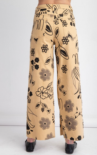 Printed Washed Twill Wide Pants