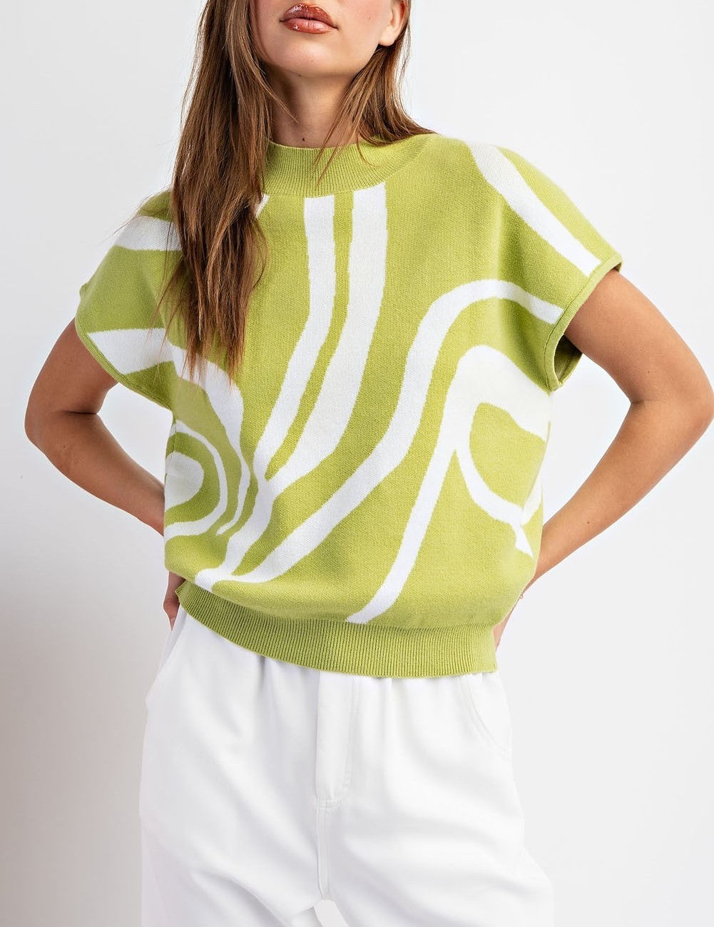 Swirl Printed Mock Neck Top