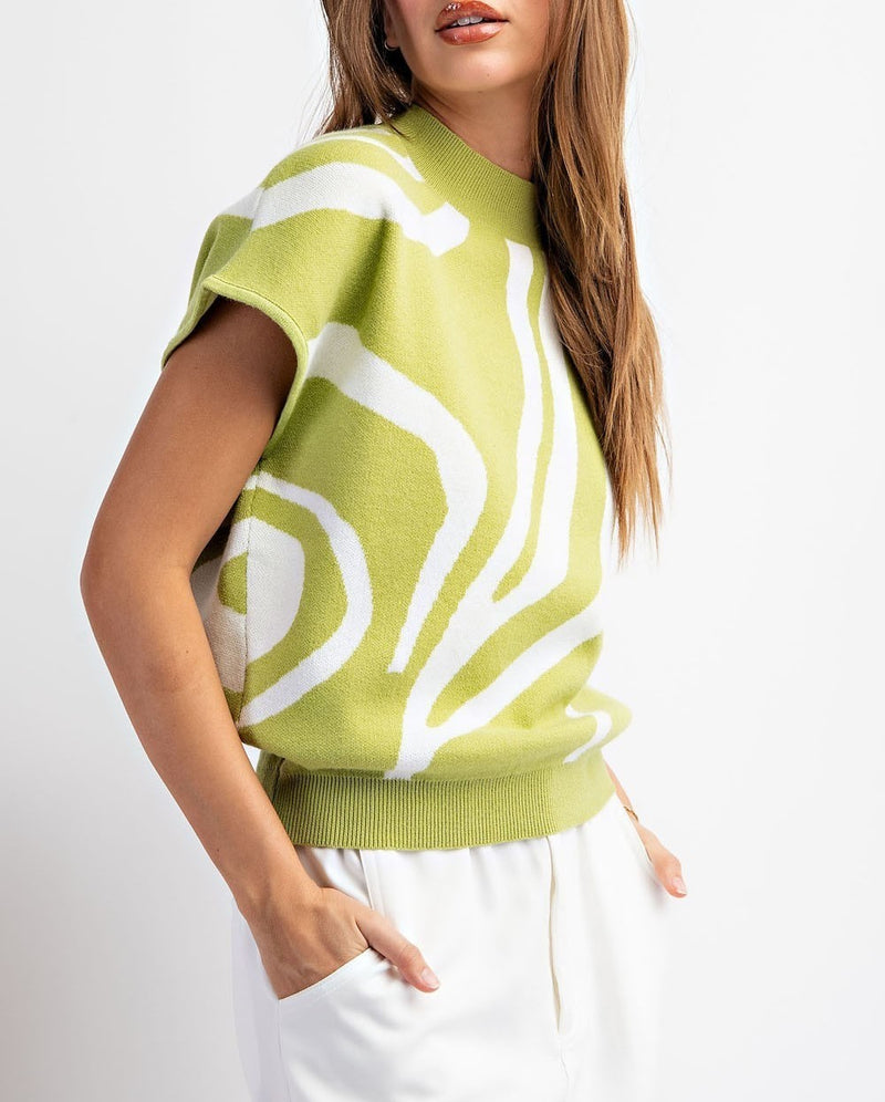 Swirl Printed Mock Neck Top