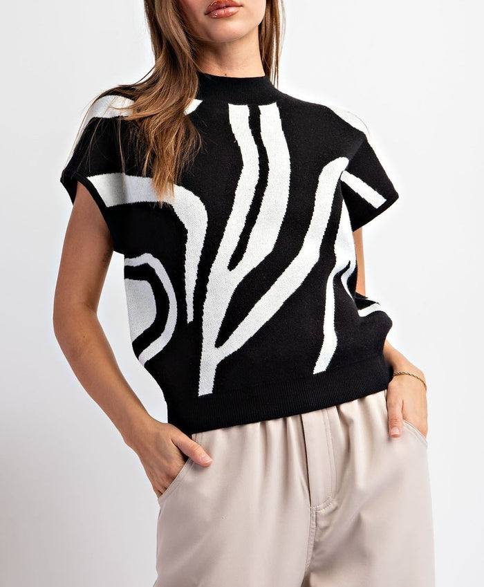 Swirl Printed Mock Neck Top