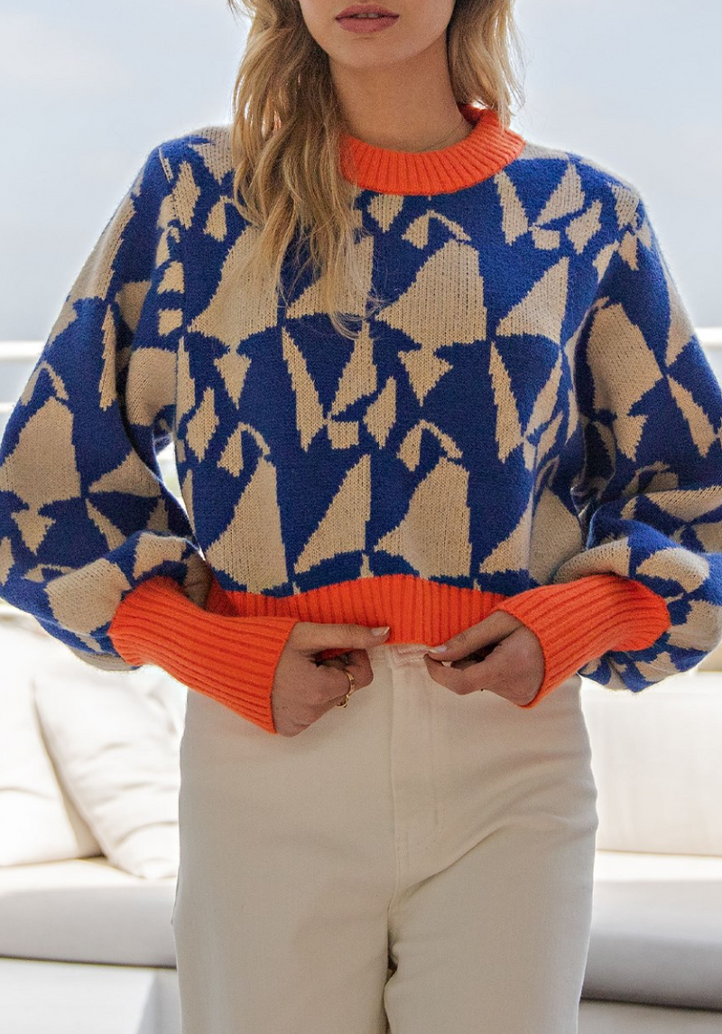 Geometric Pattern Cropped Sweater