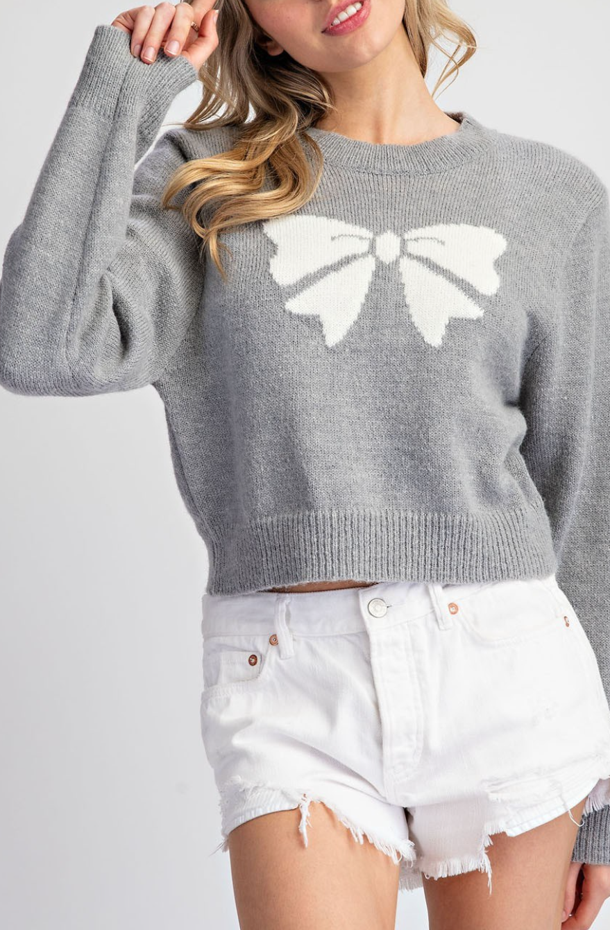 Bow Print Cropped Sweater Top