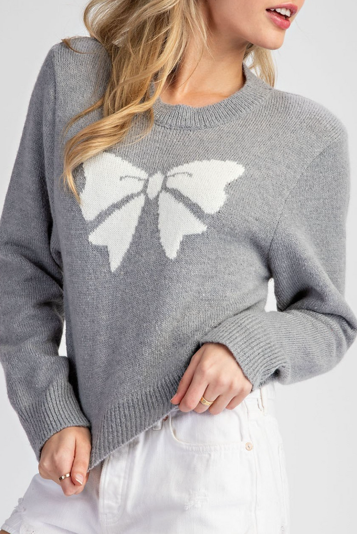 Bow Print Cropped Sweater Top