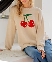 Cherry Print Long Sleeve Sweater