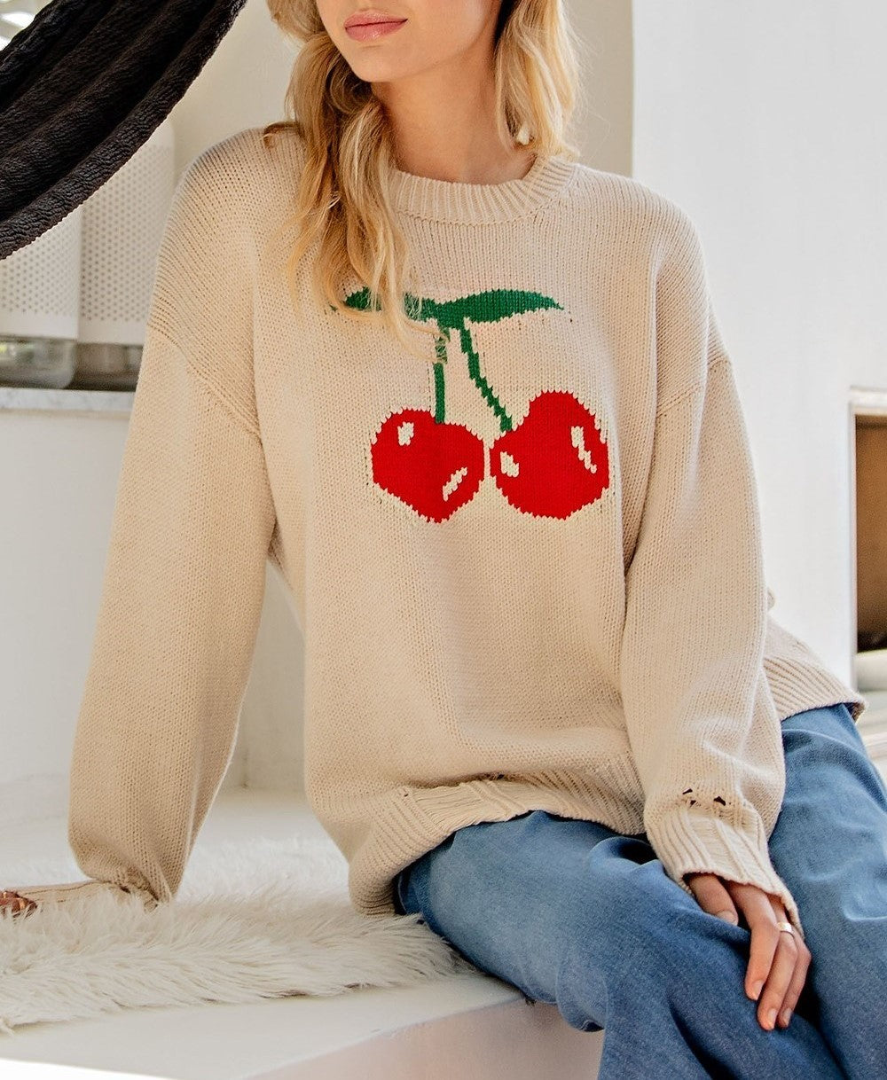 Cherry Print Long Sleeve Sweater