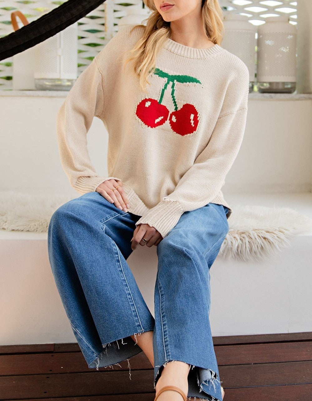 Cherry Print Long Sleeve Sweater