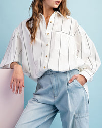 Soft Wash Striped Long Sleeve Blouse Top