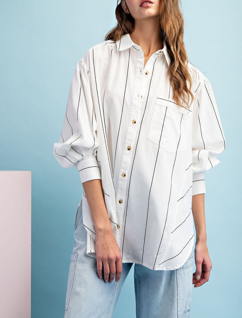 Soft Wash Striped Long Sleeve Blouse Top