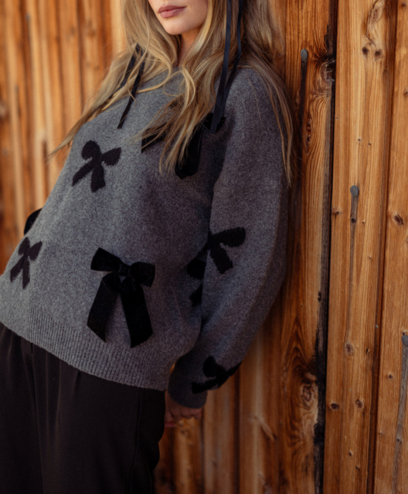 Bow Pattern Sweater with Velvet Bows