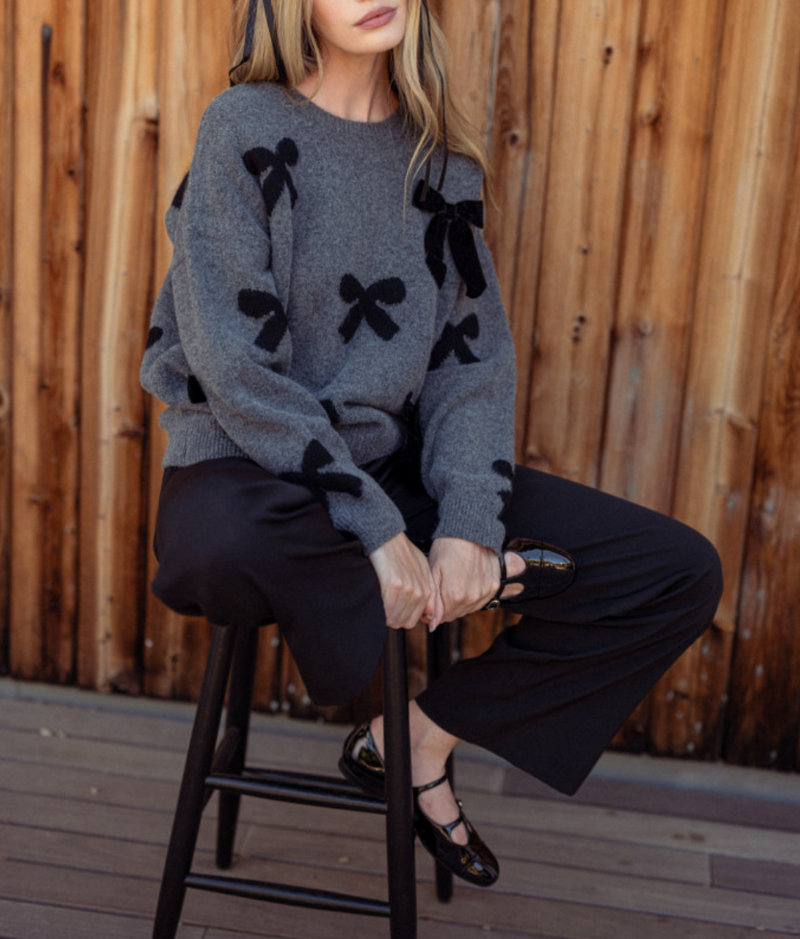 Bow Pattern Sweater with Velvet Bows