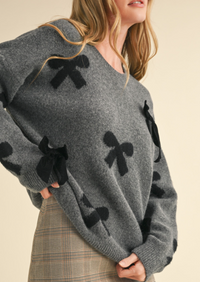 Bow Pattern Sweater with Velvet Bows