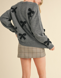 Bow Pattern Sweater with Velvet Bows