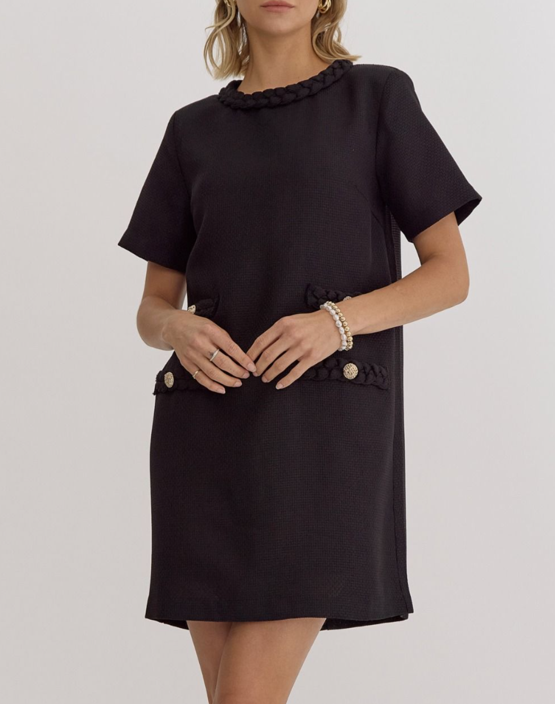 Tweed Round Neck Short Sleeve Mini Dress