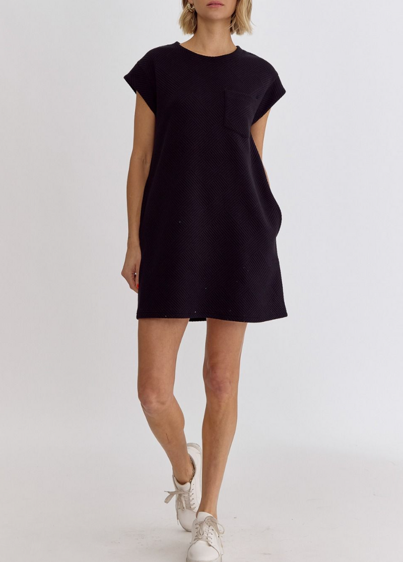 Textured Round Neck Sleeveless Mini Dress with Pockets